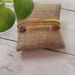 Hudson Multistrand Agate and 18 Karat Gold Plated Triple Strand Bracelet